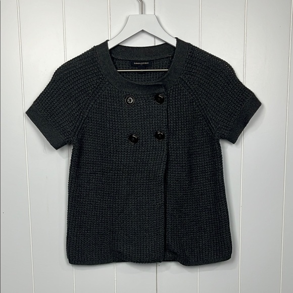 Banana Republic Womens Cardigan S Gray Double Breasted Crop Waffle Knit Boxy EUC - Picture 1 of 12